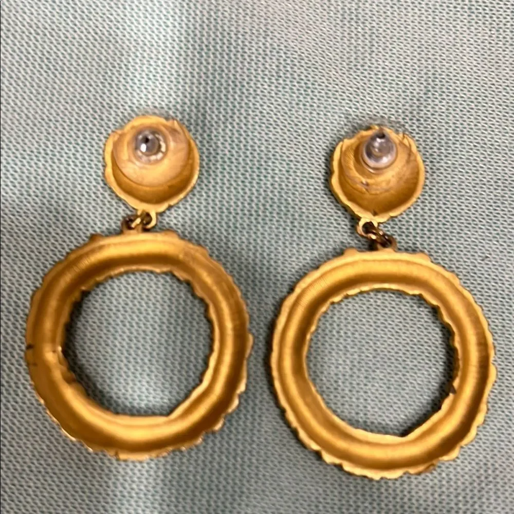 Gold Textured Hoop Earrings with Rosette Studs